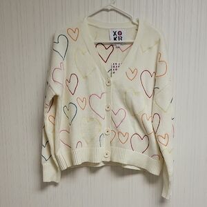 Kerri Rosenthal Women's Cream Embroidred Heart Sweater Womens Small NWT